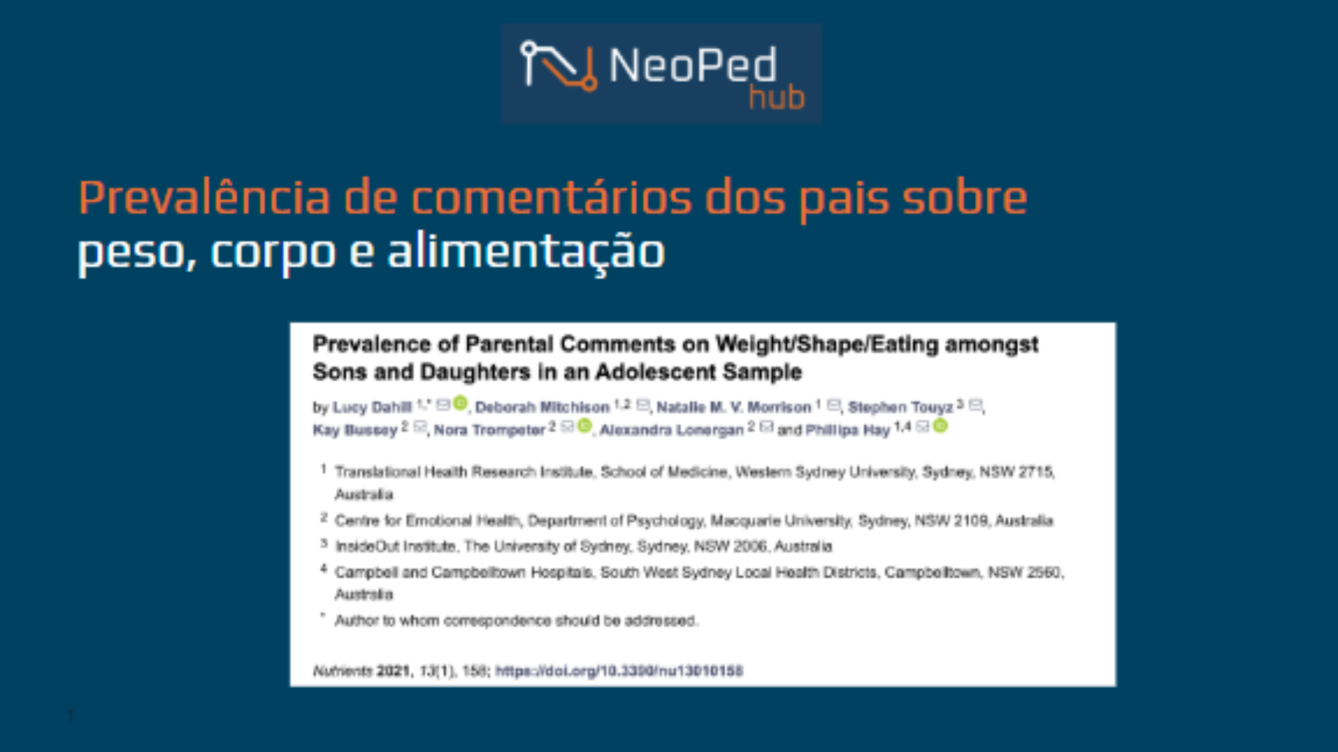 Prevalência de comentários dos pais sobre peso, corpo e alimentação